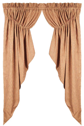 Barn Red Nutmeg York Ticking Gathered Swag Lined - Interiors by Elizabeth