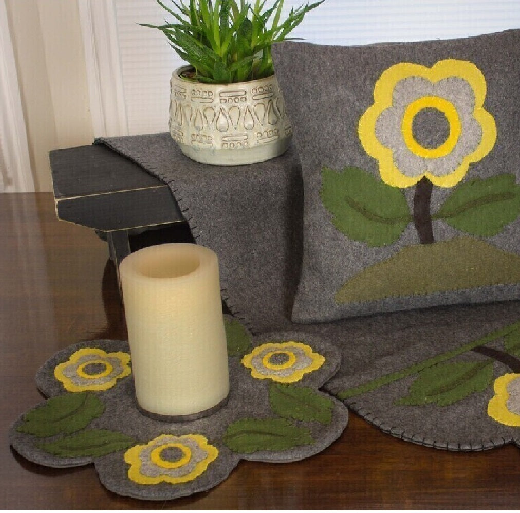 Yellow Flower Gray Candle Mat  - Interiors by Elizabeth