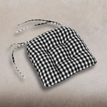 Black-Nutmeg Heritage House Check Black Chair Pad - Interiors by Elizabeth
