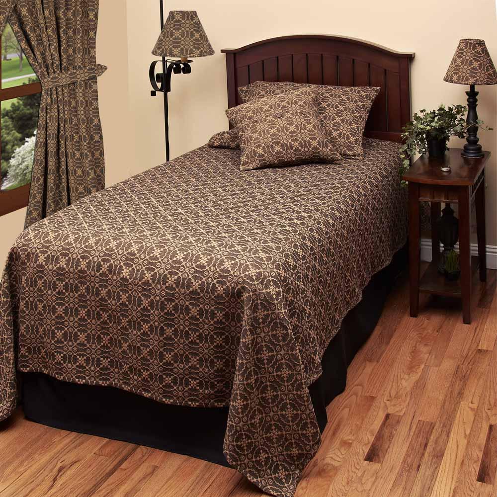 Black-Tan Marshfield Jacquard Bed Cover Queen - Interiors by Elizabeth