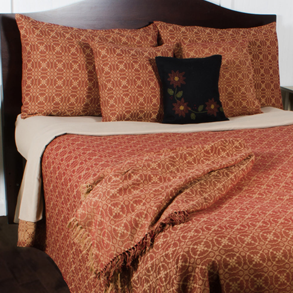 Barn Red Tan Marshfield Jacquard Bed Cover Queen - Interiors by Elizabeth