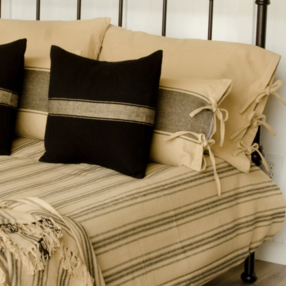 Grain Sack Stripe Oat Black Queen Bed Cover