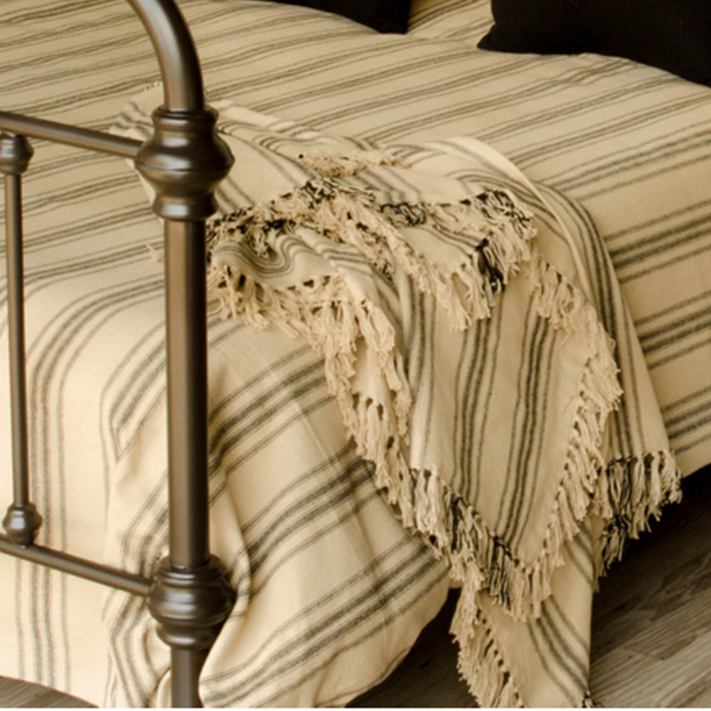 Grain Sack Stripe Oat Black Queen Bed Cover
