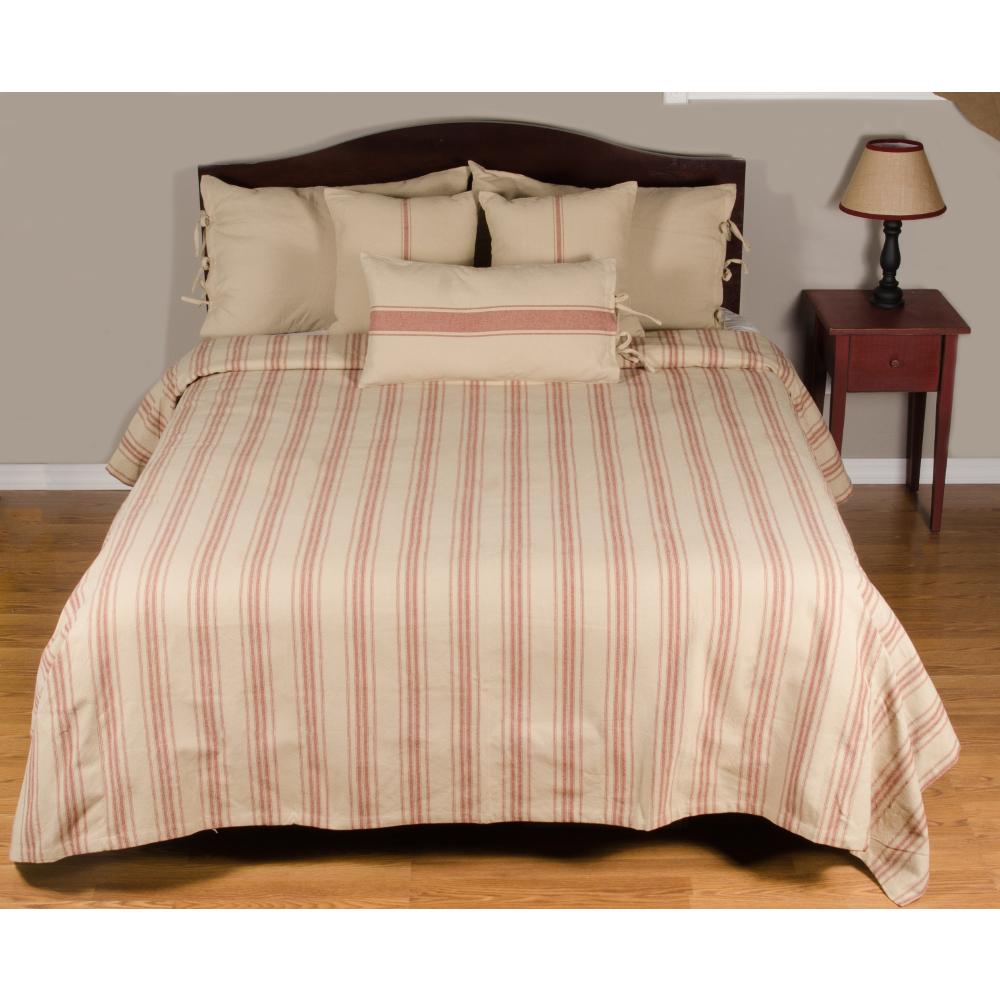 Oat-Barn Red Grain Sack Stripe Bed Cover Queen - Interiors by Elizabeth