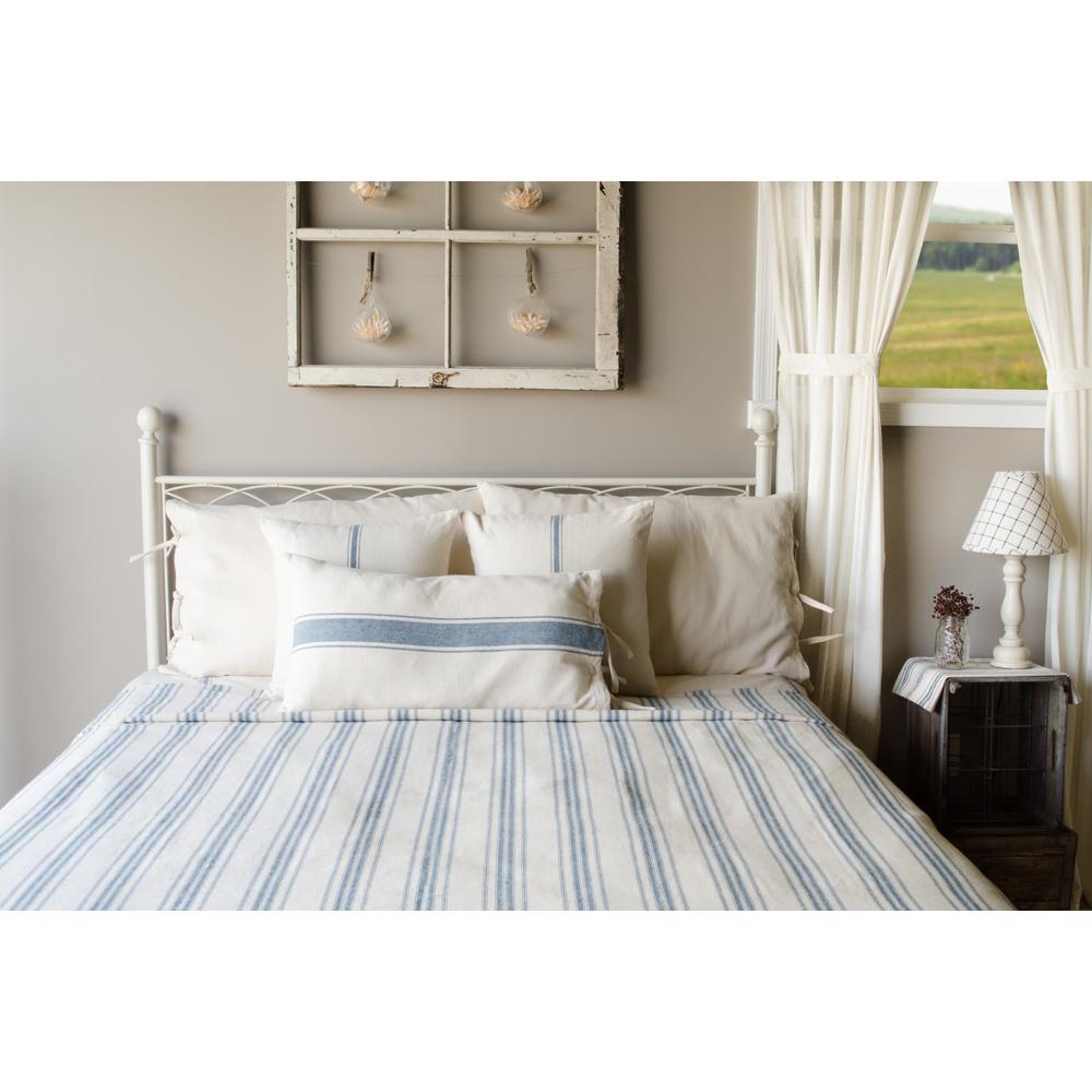 Colonial Blue-Cream Grain Sack Stripe Bed Cover Queen - Interiors by Elizabeth