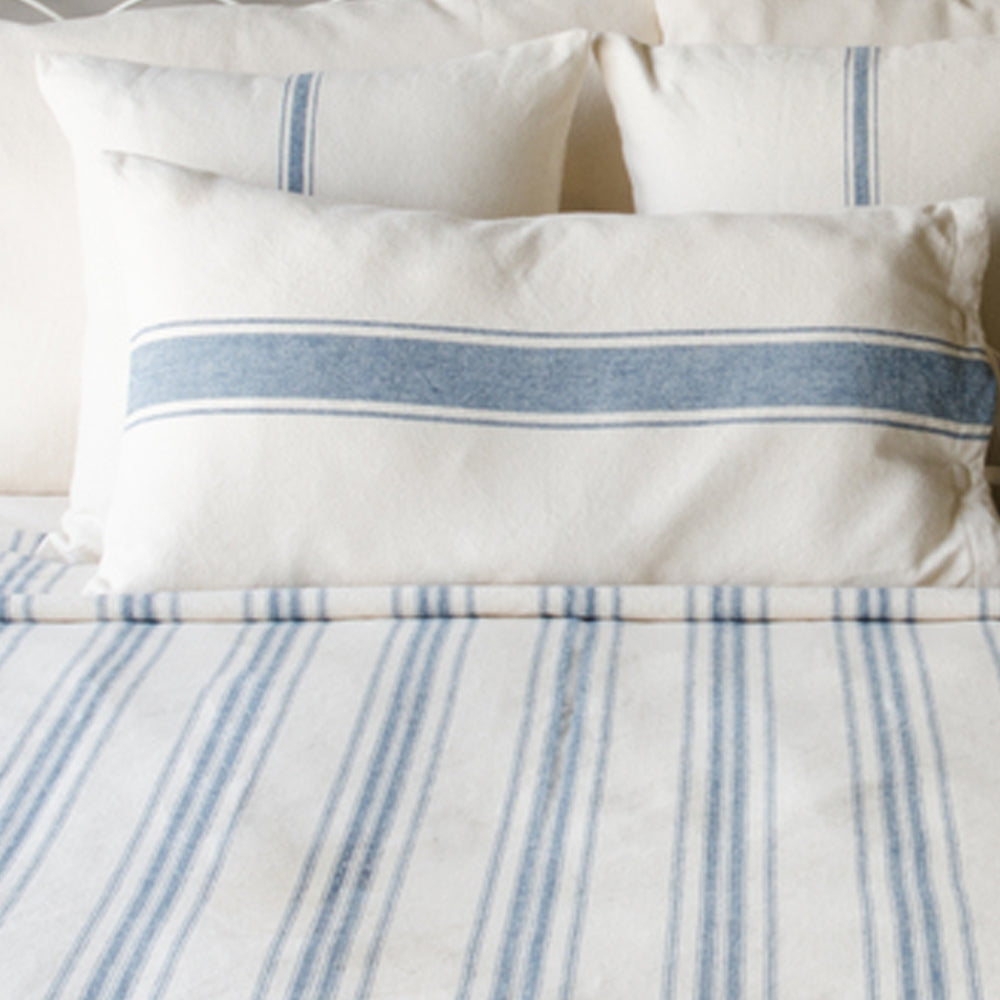 Colonial Blue Cream Grain Sack Stripe Bed Cover Queen CQ165014