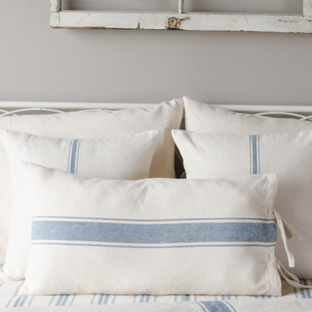Colonial Blue Cream Grain Sack Solid Duvet Cover (Tie Closure)