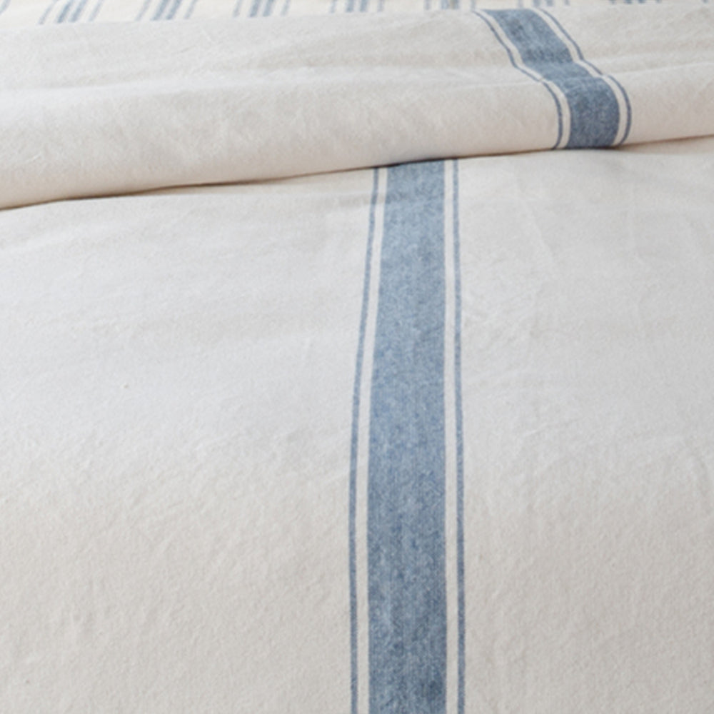 Colonial Blue Cream Grain Sack Solid Duvet Cover (Tie Closure)