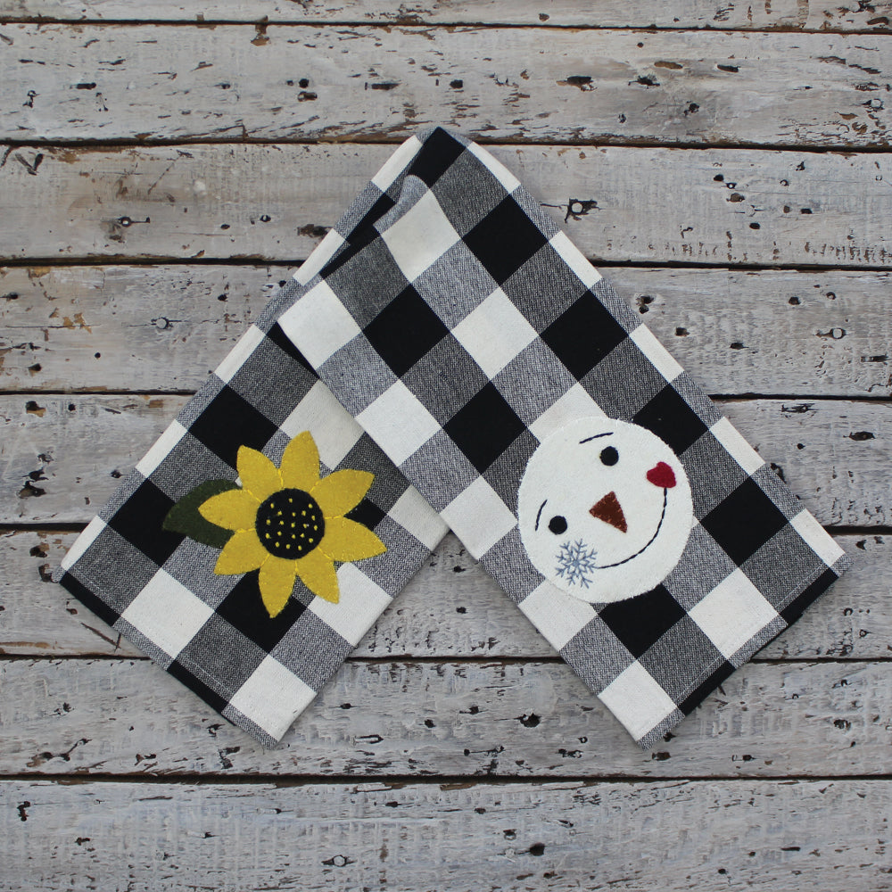 2 in 1 Buffalo Check Sunflower, Snowman Face  Towel Towel - Interiors by Elizabeth
