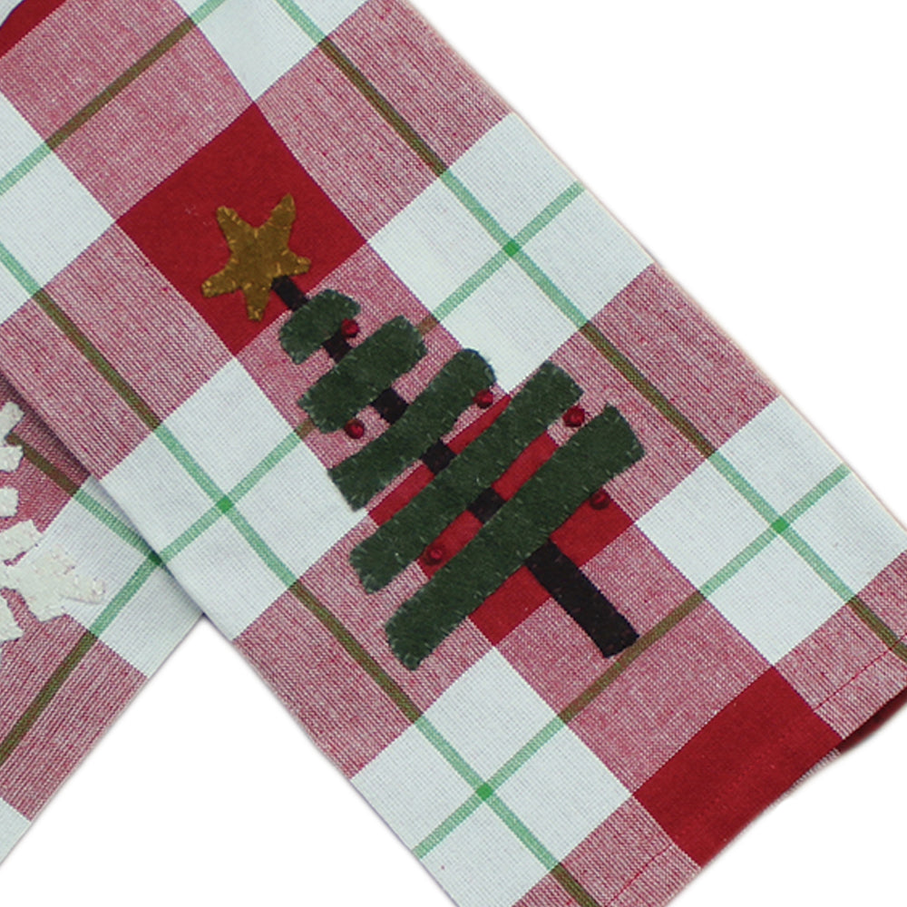 2 in 1 Christmas Buffalo Check Tree, Snowflake Towel Set of two