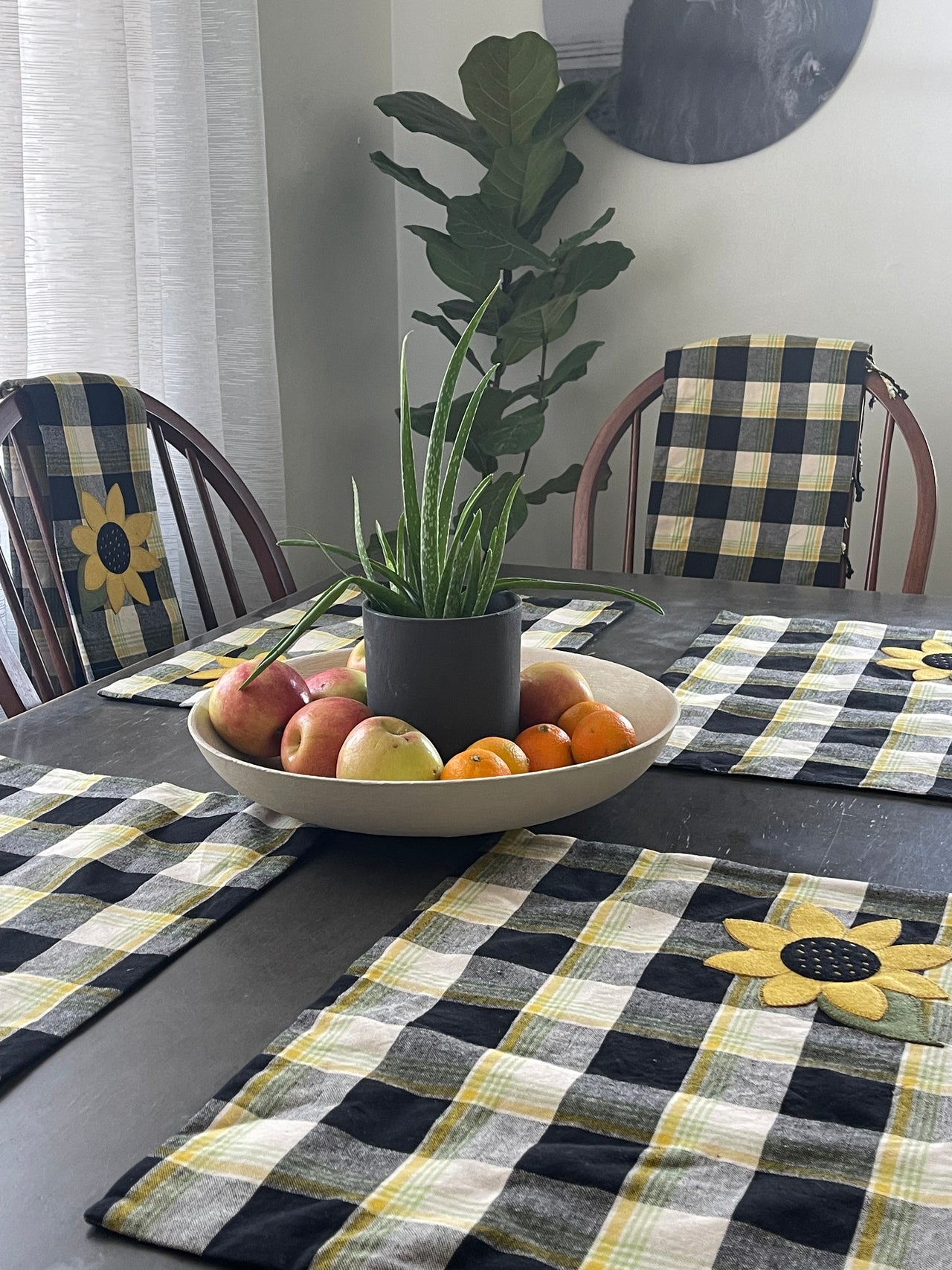 Sunflower Buffalo Check Placemats- By Interiors by Elizabeth