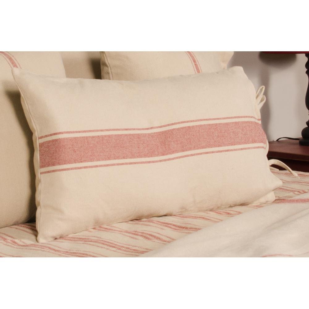 Oat-Barn Red Grain Sack Stripe Lumbar Pillow Cover - Interiors by Elizabeth