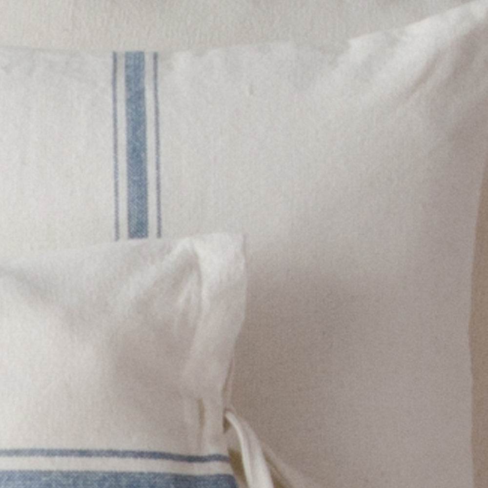 Colonial Blue Cream Grain Sack Stripe Lumbar Pillow Cover
