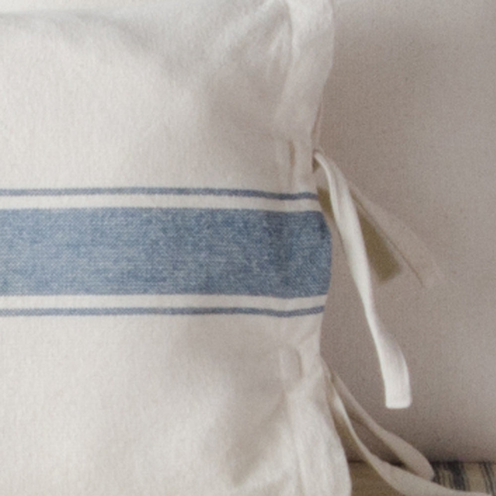 Colonial Blue Cream Grain Sack Stripe Lumbar Pillow Cover
