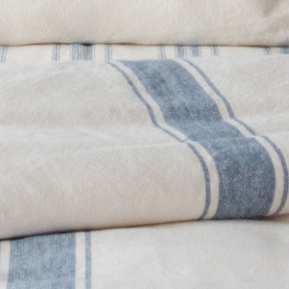 Colonial Blue Cream Grain Sack Stripe Lumbar Pillow Cover