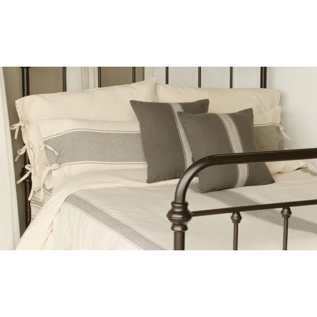 Grain Sack Stripe Cream - Pewter Lumbar Pillow Cover - Interiors by Elizabeth