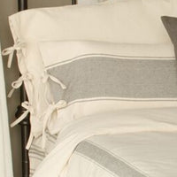 Thumbnail for Grain Sack Stripe Cream Pewter Lumbar Pillow Cover