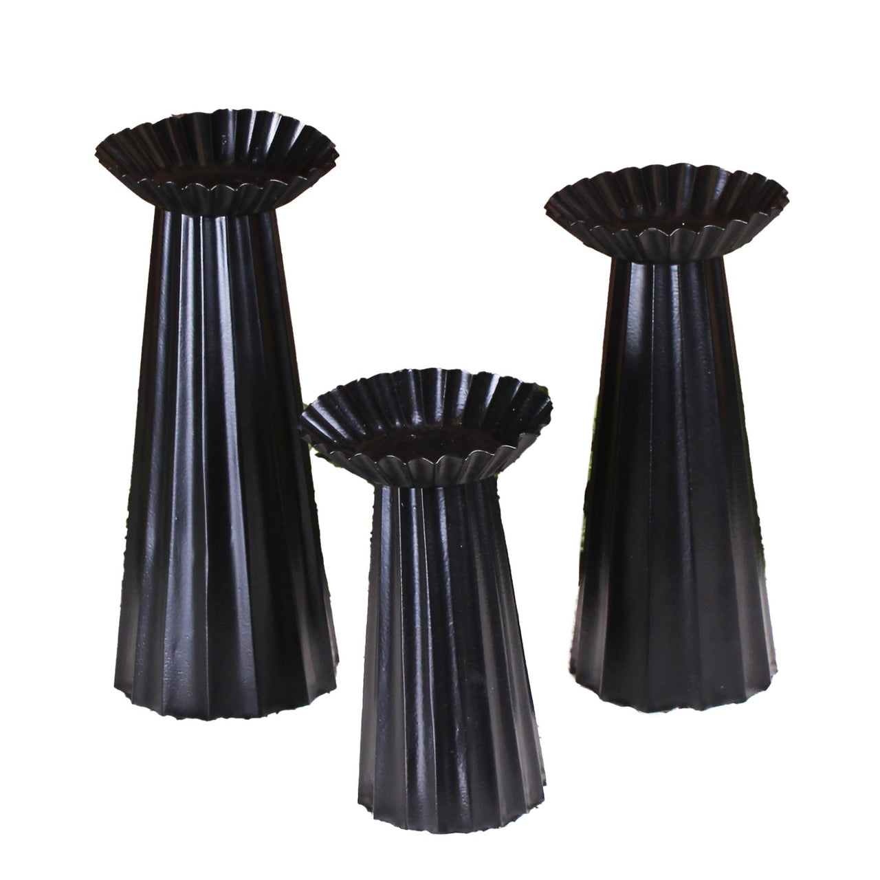 Pillar Set of 3 conical shape 6 In,8 In, 10 In - black  - Interiors by Elizabeth