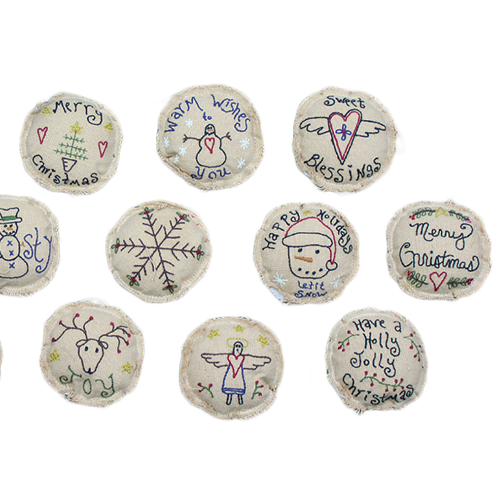Circle Embroidered Ornaments Set of 15 ONAS5700
