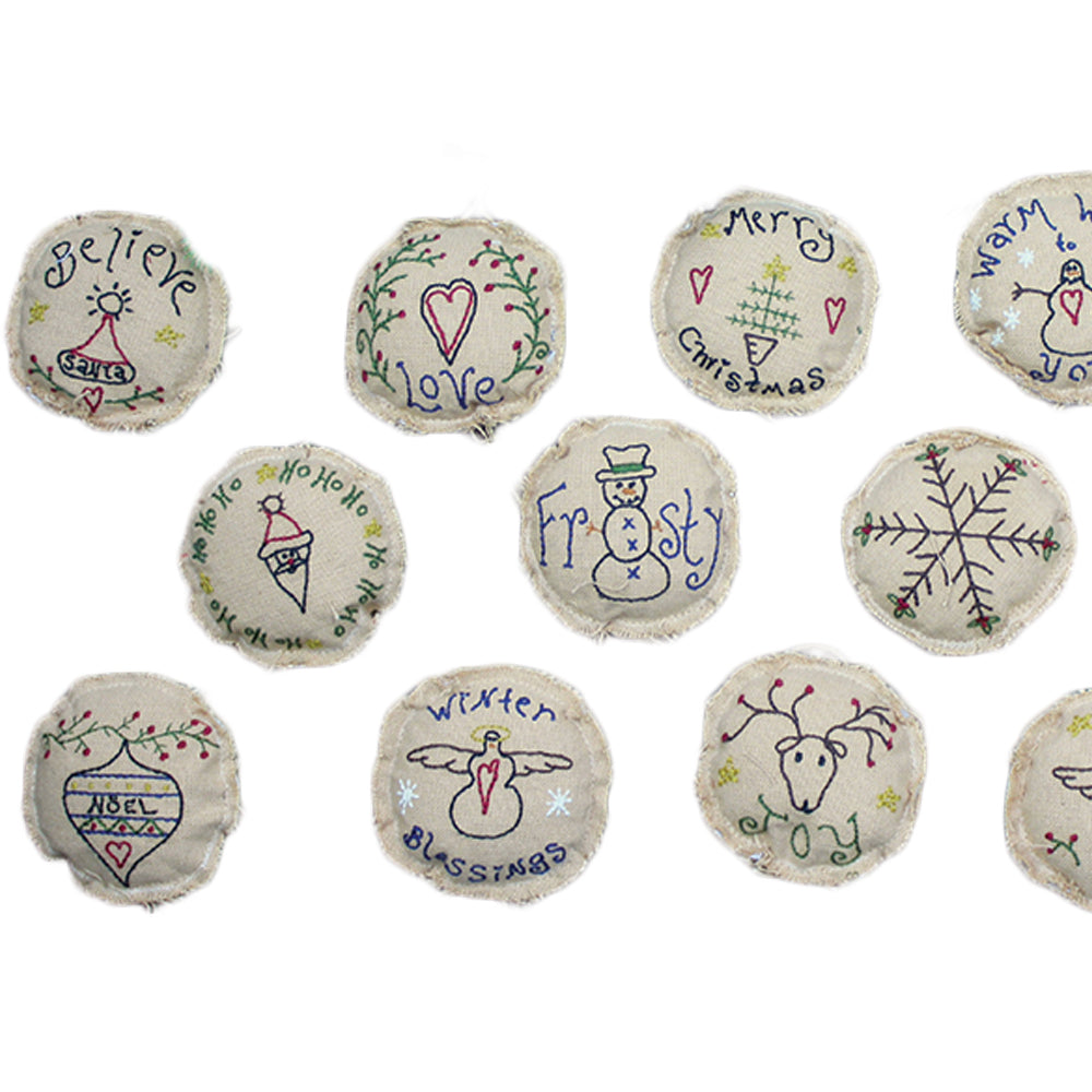 Circle Embroidered Ornaments Set of 15 ONAS5700