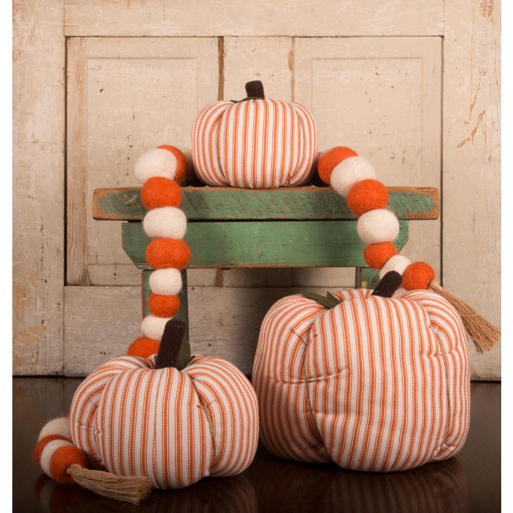 Cream Orange Ticking Pumpkin 4x3 Ornament-  Interiors by Elizabeth