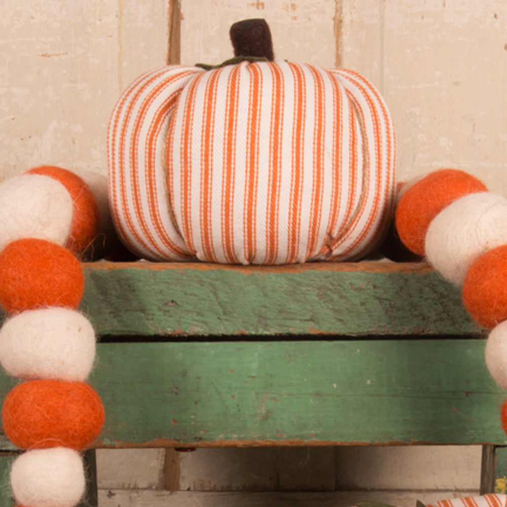 Cream Orange Ticking Pumpkin 8X6 Ornament ONRE0320