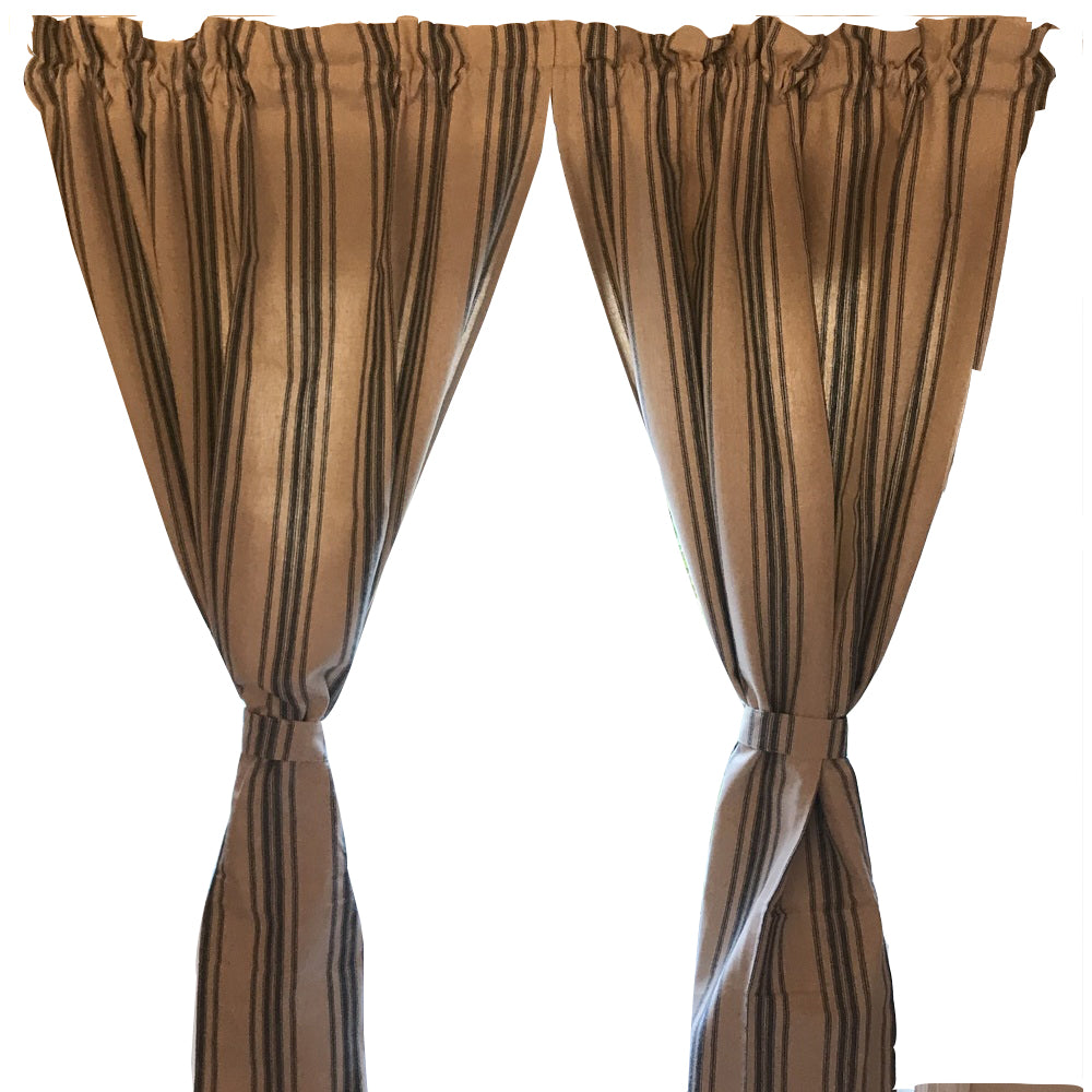 Grain Sack Stripe 72" X 63" (2 Pcs) (Pair Of Fabric Tiebacks Included) Cream Colonial Blue P6165014