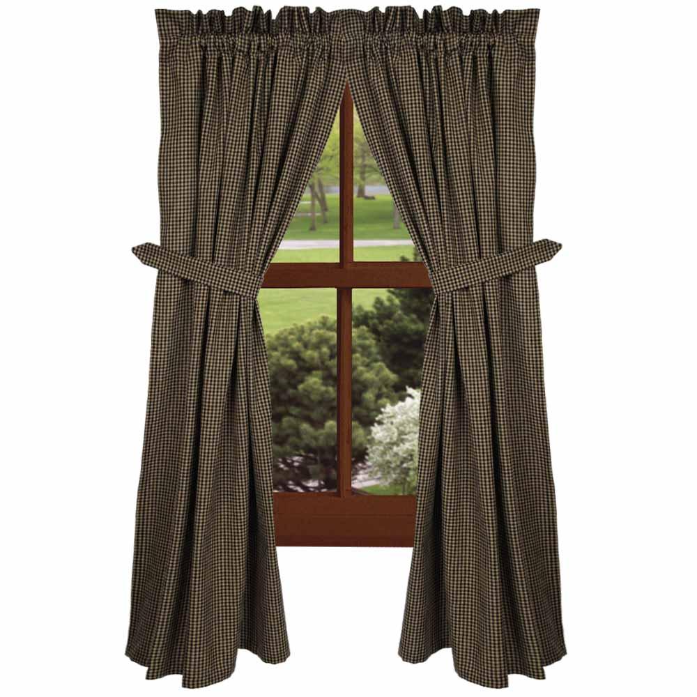 Black - Oat Newbury Gingham 63" Panels - Lined - Interiors by Elizabeth
