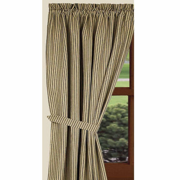 Black-Nutmeg York Ticking 63" Panels - Lined - Interiors by Elizabeth