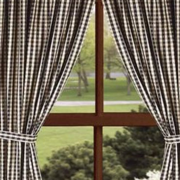 Black-Nutmeg Heritage House Check Black Drapery 86" Panels - Lined - Interiors by Elizabeth