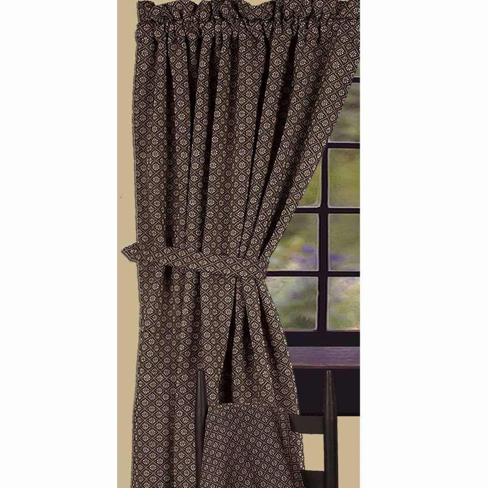 Black-Nutmeg Kingston Jacquard Drapery 86" Panels - Lined - Interiors by Elizabeth