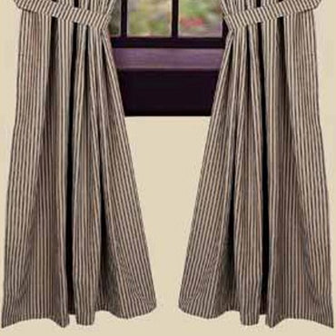 Black Nutmeg York Ticking Drapery 86" Panels Lined - Interiors by Elizabeth