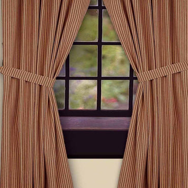 Barn Red-Nutmeg York Ticking Drapery 86" Panels - Lined - Interiors by Elizabeth