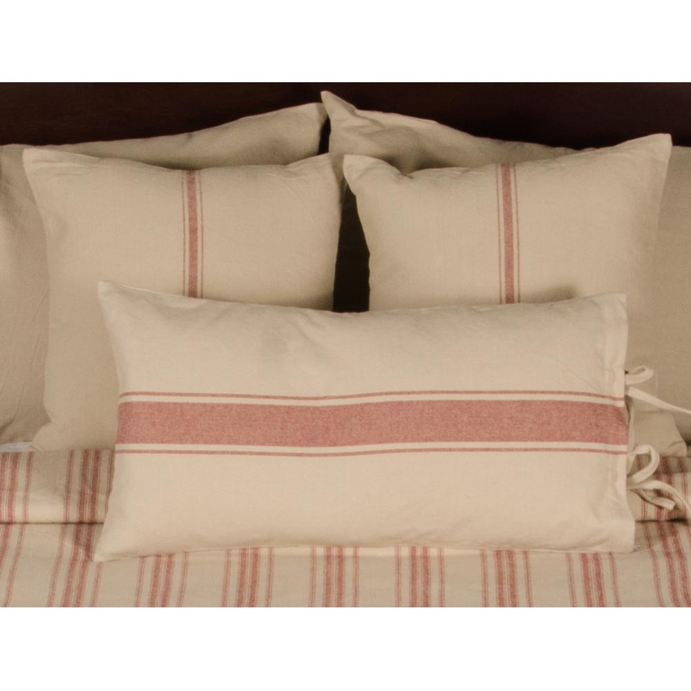 Oat-Barn Red Grain Sack Stripe Pillow Cover - Interiors by Elizabeth