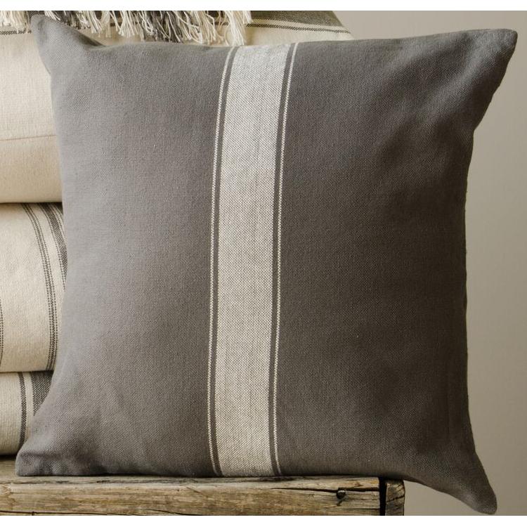 Grain Sack Stripe Cream - Pewter Pillow Cover - Interiors by Elizabeth