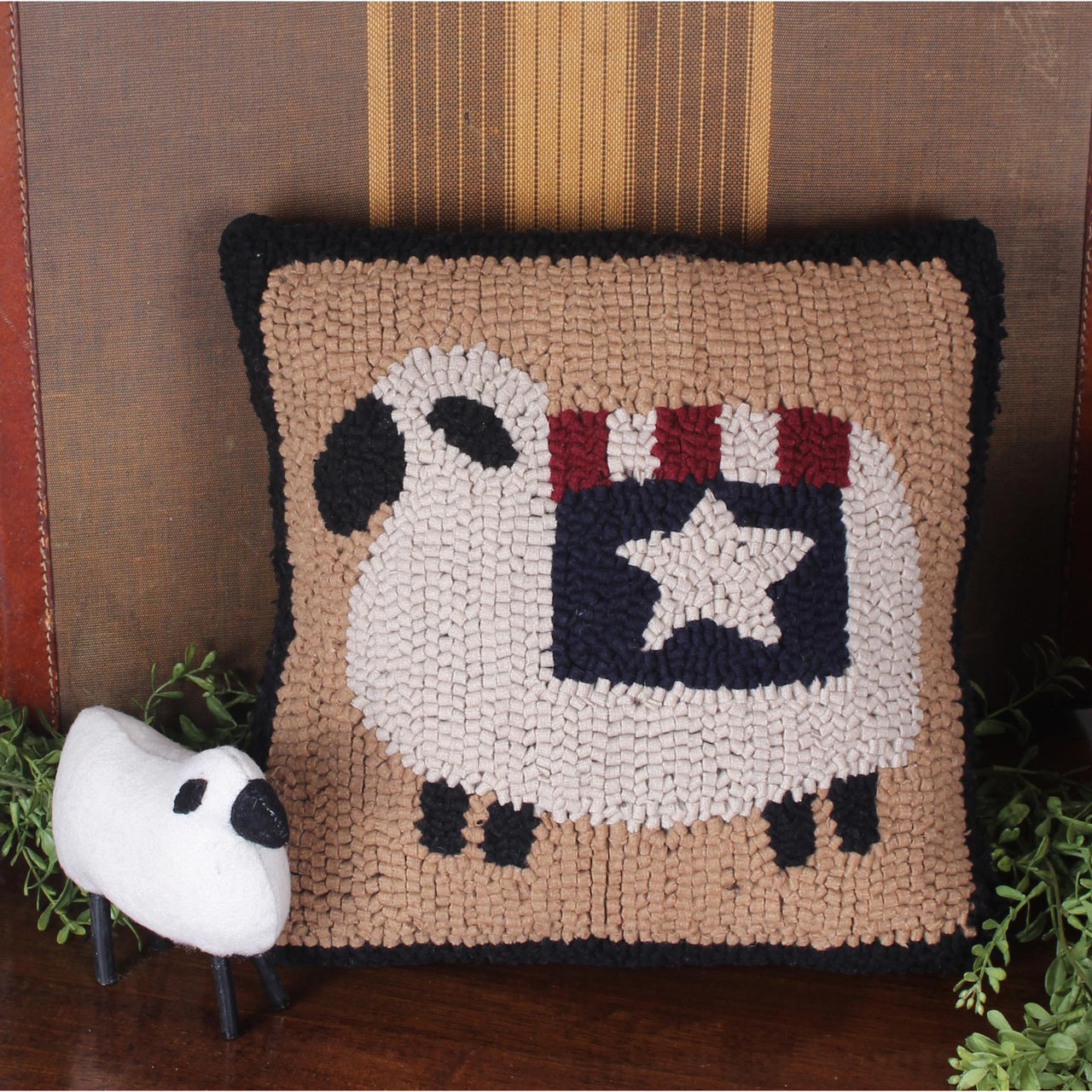 Liberty Sheep Hooked Pillow - Interiors by Elizabeth