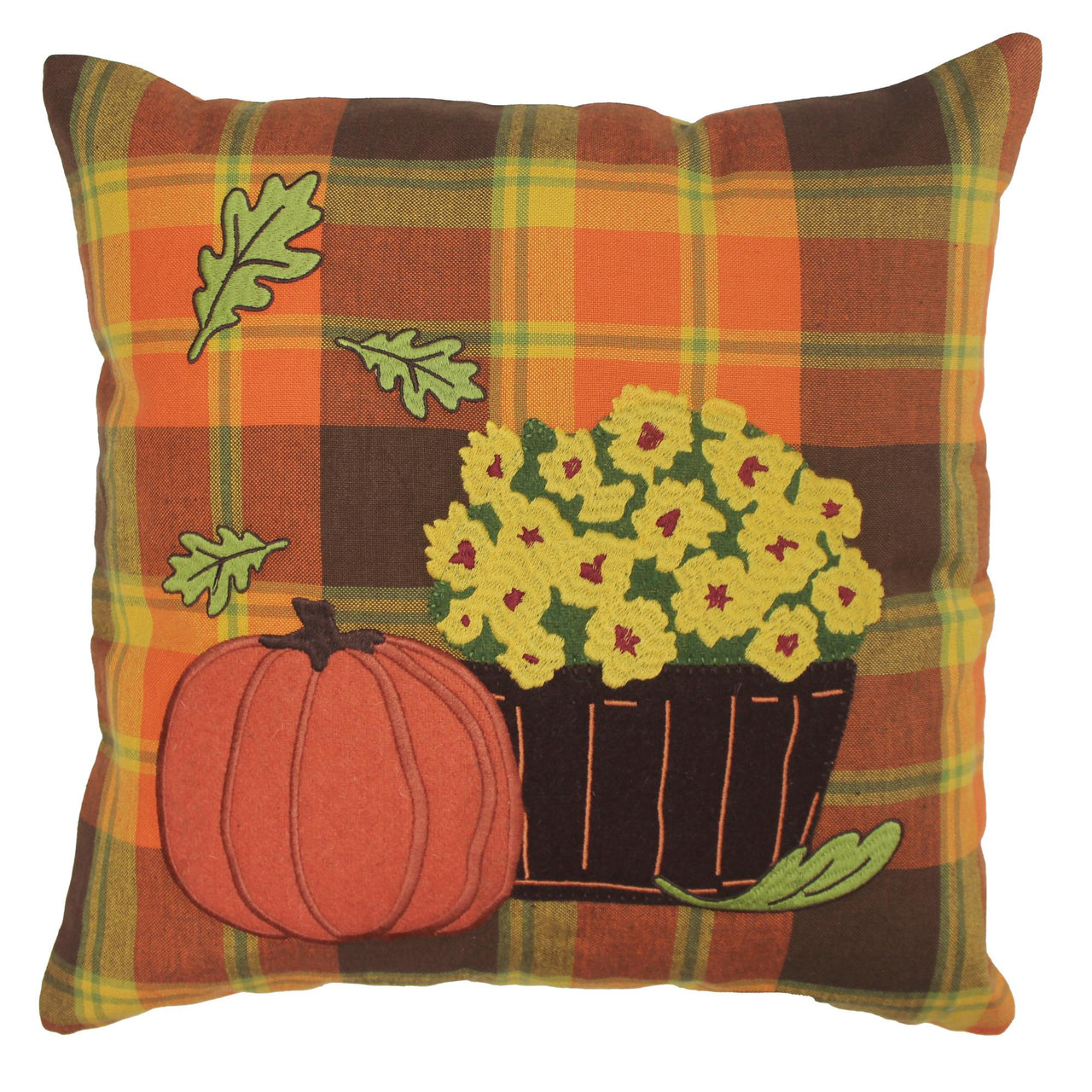 F Autumn Plaid Mums Pillow 14 In - Interiors by Elizabeth