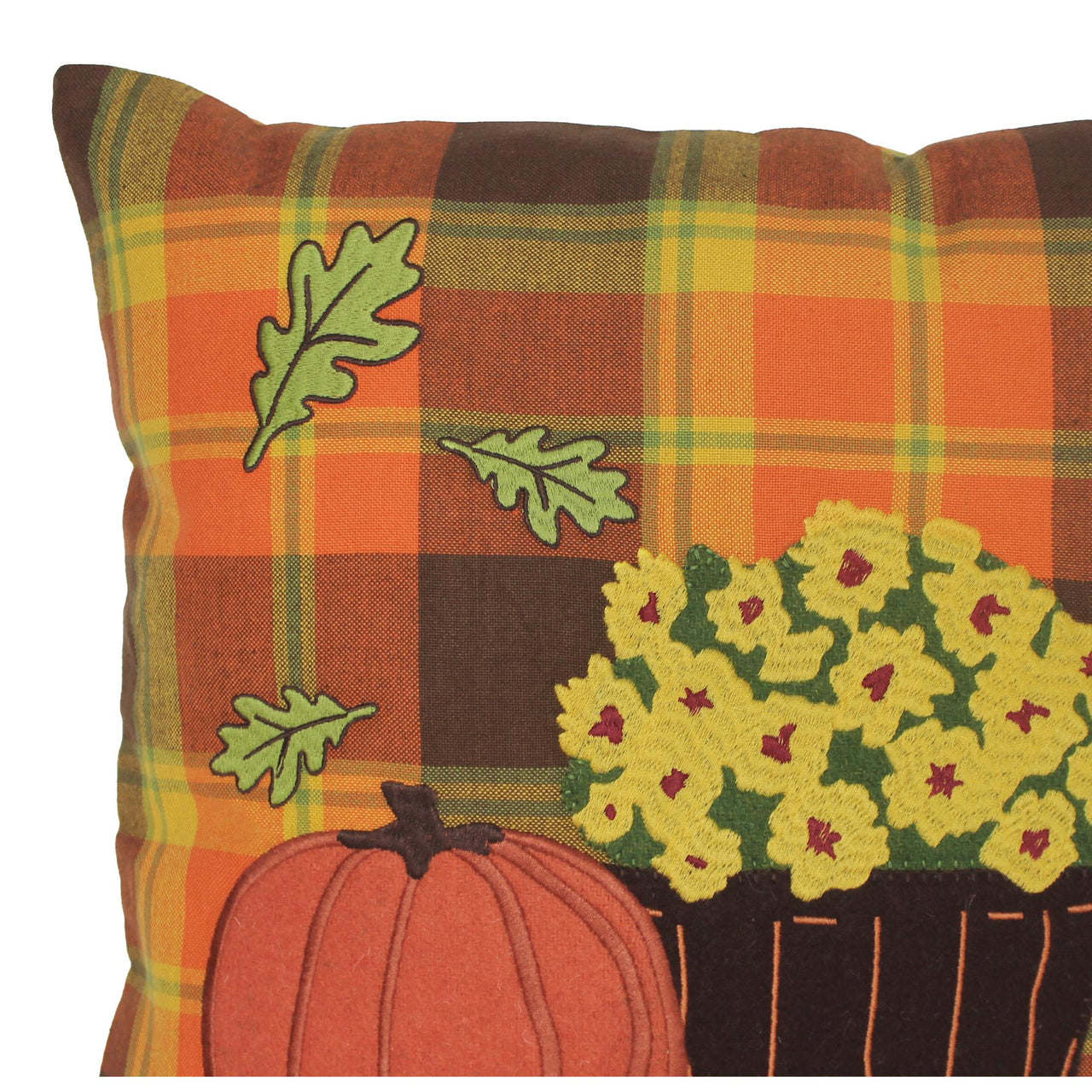 F Autumn Plaid Mums Pillow 14 In PL336020