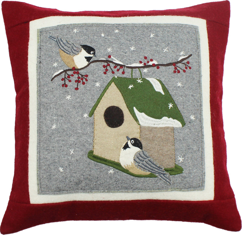 Chickadees Red Pillow  - Interiors by Elizabeth