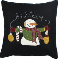 Thumbnail for Snowman Believe Black Pillow  - Interiors by Elizabeth