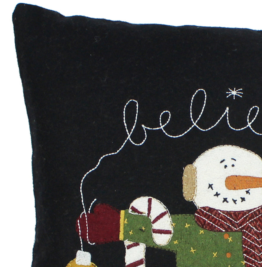 Snowman Believe Black Pillow PLGP0425