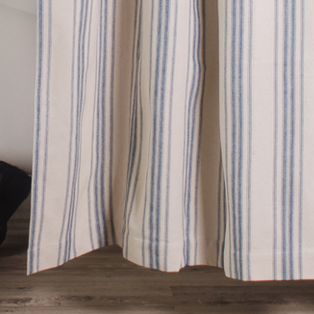Cream Colonial Blue Grain Sack Stripe Shower Curtain