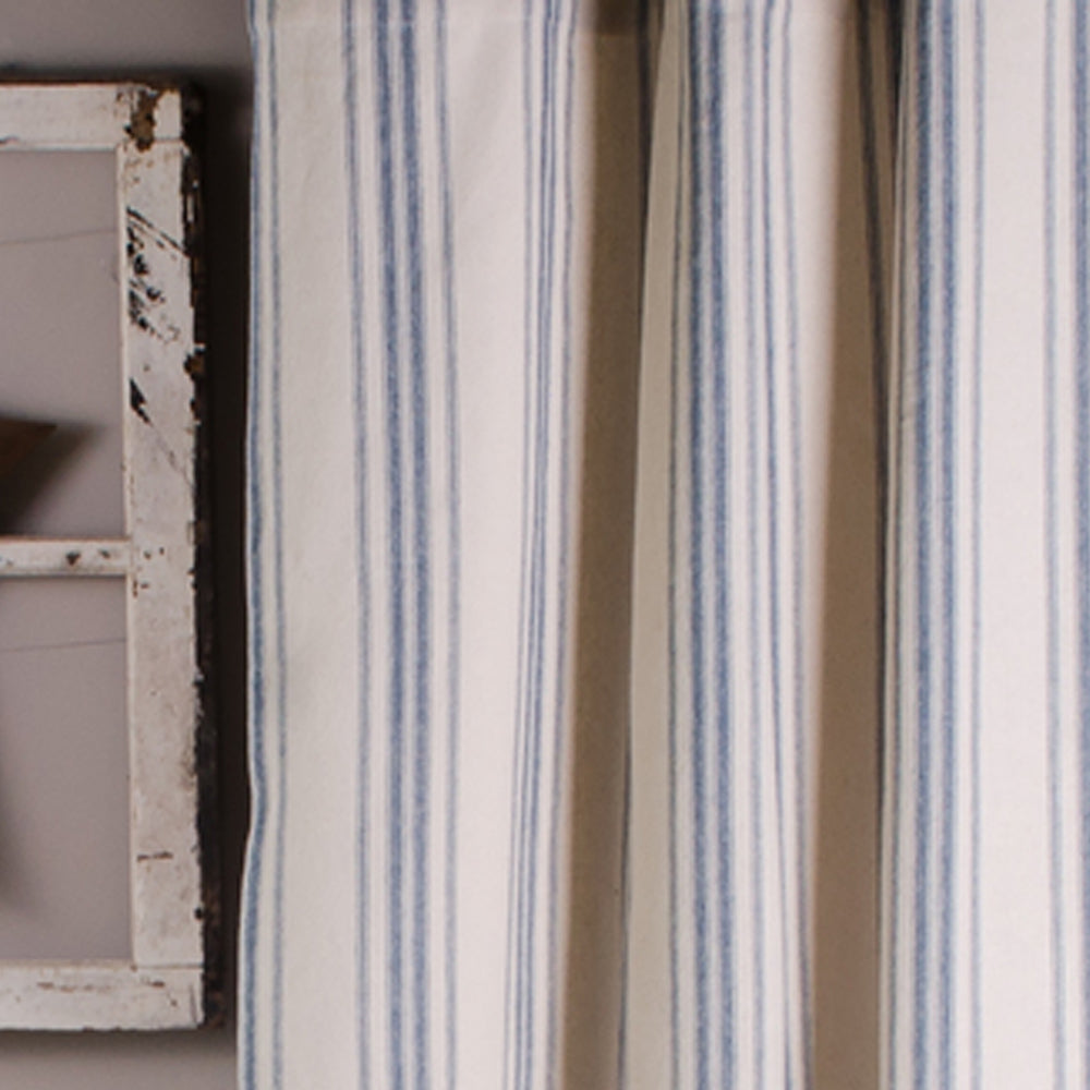 Cream Colonial Blue Grain Sack Stripe Shower Curtain