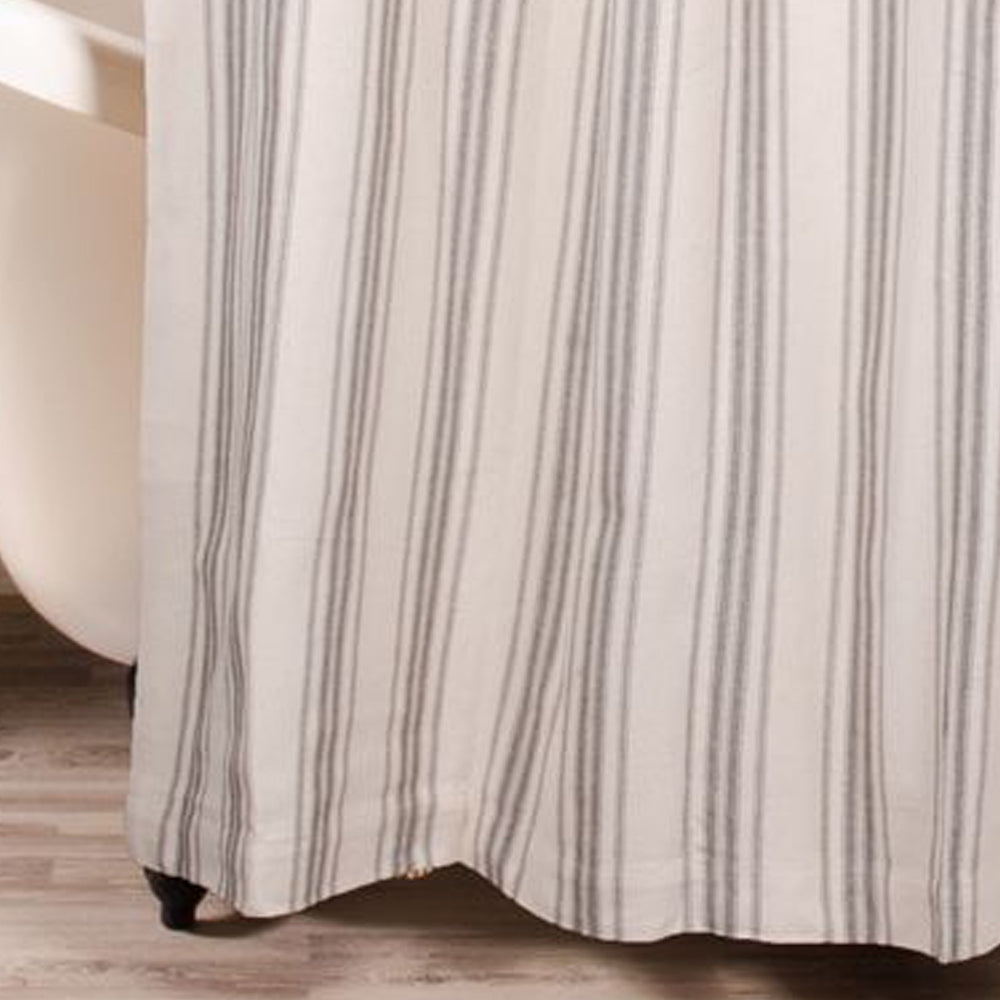 Grain Sack Stripe Pewter Cream Shower Curtain