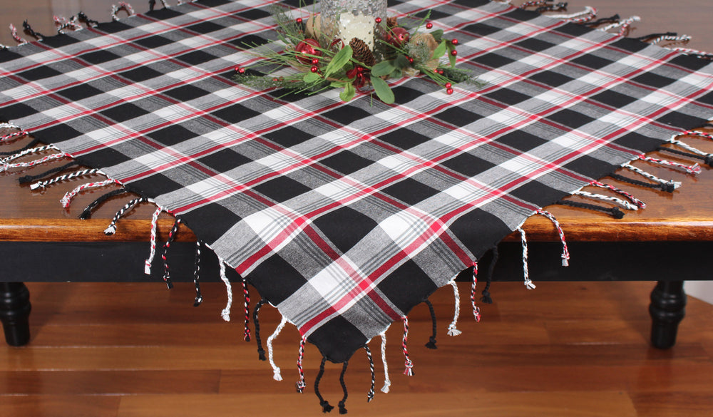 Winter Plaid Black, Red, Cream Table Square  - Interiors by Elizabeth