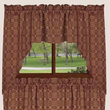 Barn Red-Tan Marshfield Jacquard Swag - Lined - Interiors by Elizabeth