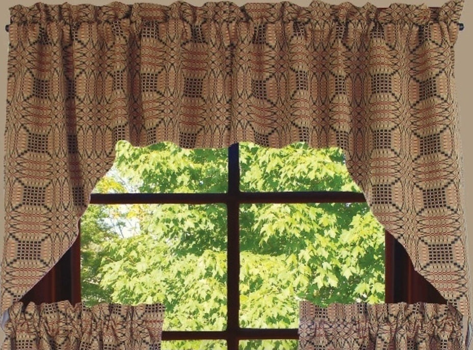 Trenton Jacquard Nutmeg Black Red Swag  - Interiors by Elizabeth