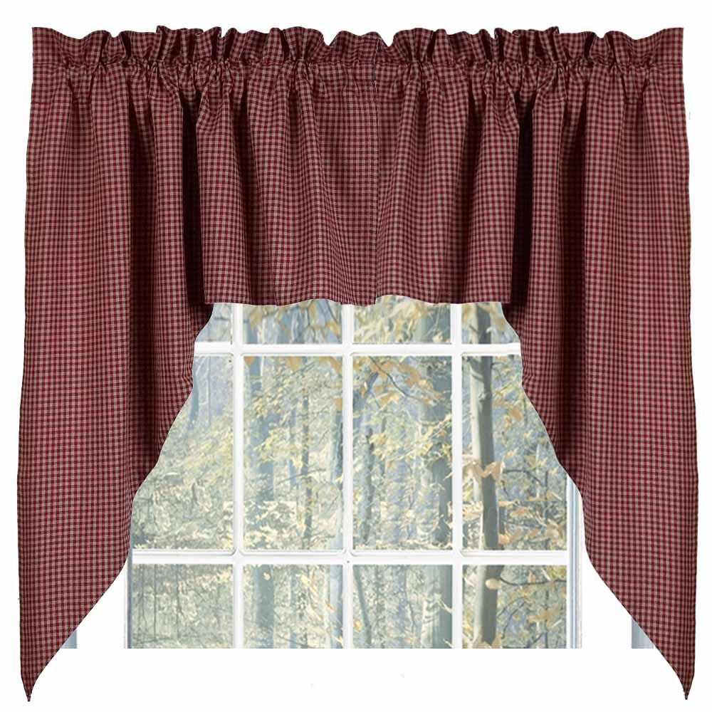 Barn Red-Oat Newbury Gingham Swag - Lined - Interiors by Elizabeth
