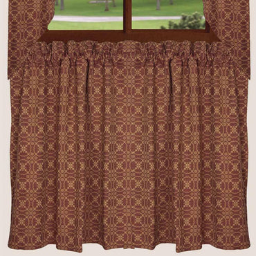 Barn Red-Tan Marshfield Jacquard 36" Tiers - Lined - Interiors by Elizabeth