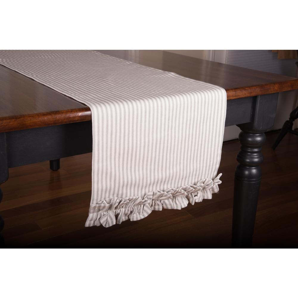 Grey Ticking Ruffle Table Runner-  Interiors by Elizabeth